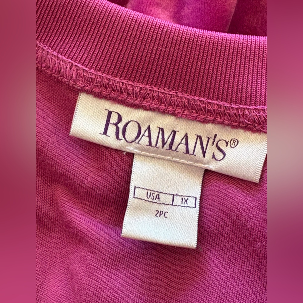 Roaman’s Pink Velour Knit Top Women’s 1X V-Neck Plus Size - Picture 4 of 10